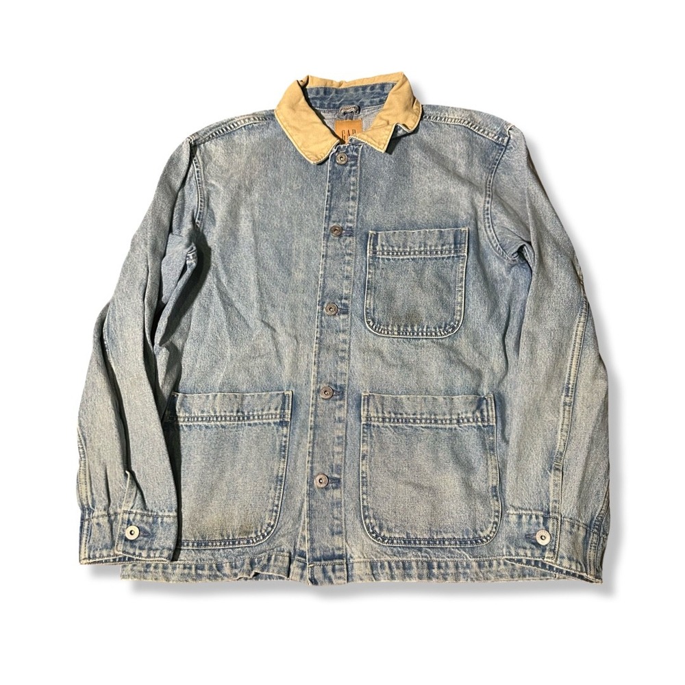 Gap Denim Chore Coat Mens Medium Blue Excellent Corduroy Collar Work Jacket